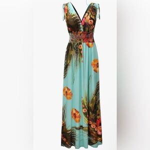 MORE FEEL FLORAL MAXI PLUS SIZE DRESS 4XL BOHO BOHEMIAN SUMMER BLUE
